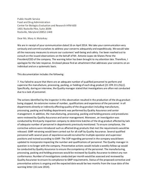 mock response   fda warning letter