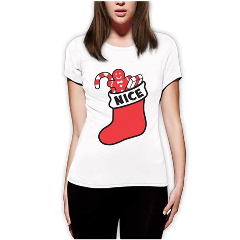 2015 Nice And Naughty Xmas T Shirt Women Matching Couples Tops Holiday