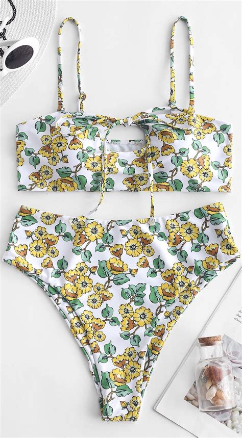 2019 flower keyhole high waisted bikini set bikinis bikini set high