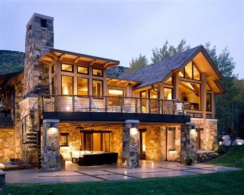 walkout basement house plans   rustic exterior   stacked stone