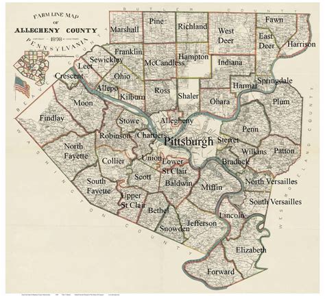 towns  source map allegheny  pennsylvania    sale allegheny   maps