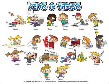 kids verbs cartoon clipart  ron leishman digital toonage tpt