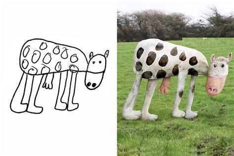 dad recreates  childs drawings    real life creatures