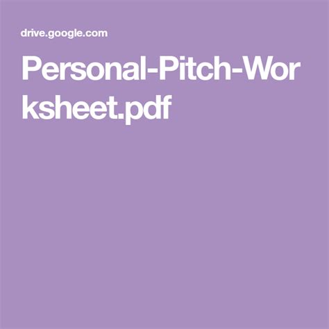 personal pitch worksheetpdf pitch person blog