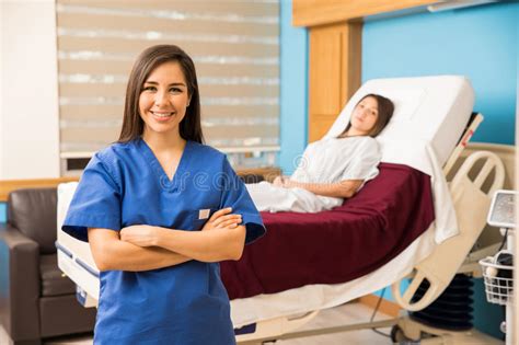 Happy Nurse Taking Care Of A Patient Stock Image Image Of Nurse