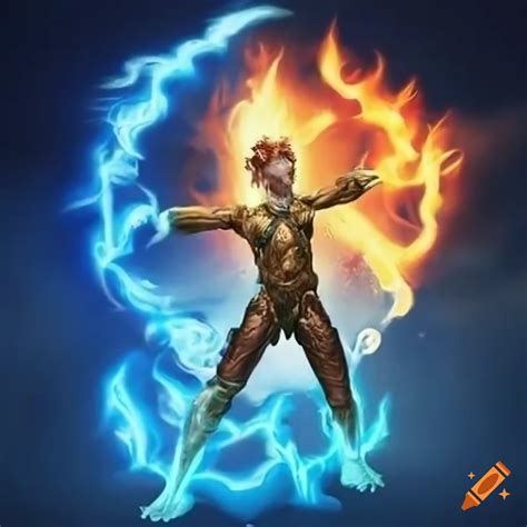 Character With Fire Water Air And Electric Elemental Powers