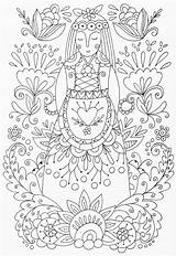 Coloring Pages Adult Flowers Printable Zen Yoga Folk Woman Scandinavian Book Adults Books Embroidery Color Advanced Patterns Colouring Mandala Christmas sketch template