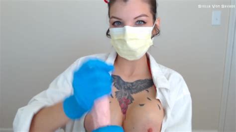 sick nurse gives blowjob and handjob in latex gloves