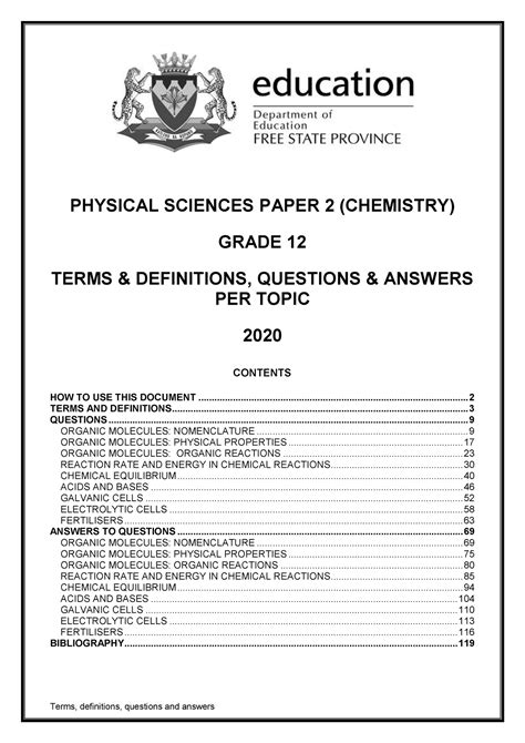 phys sci gr  p chemistry definitions questions  answers