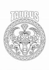 Taurus Mandalas Zodiaco Signos Mewarn11 Knutsels Dibujos Aquarius Tauro sketch template