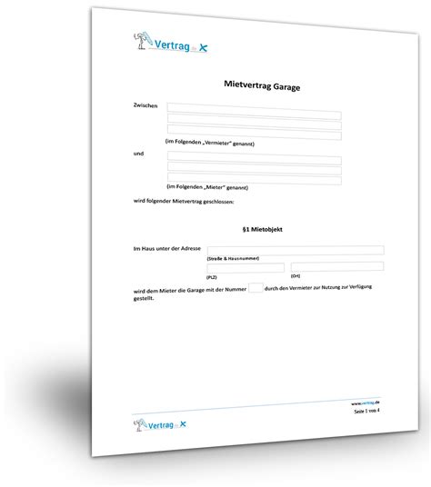 kostenlose vorlage fuer einen garagen mietvertrag