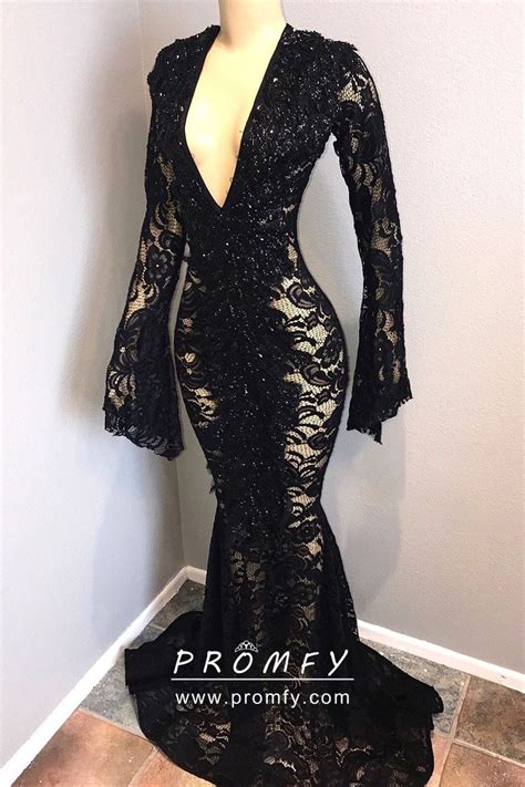 Patrice Benoit Art [get 34 ] Formal Long Sleeve Black Mermaid Dress