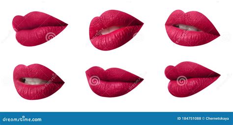 Set Of Mouths With Beautiful Makeup On Background Banner Design
