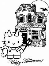 Kitty Hello Halloween Coloring Pages Print Printable Colouring House Kids Color Printables Spooky Sheets Haunted Fall Crafts Pattern Gif Colorpages sketch template