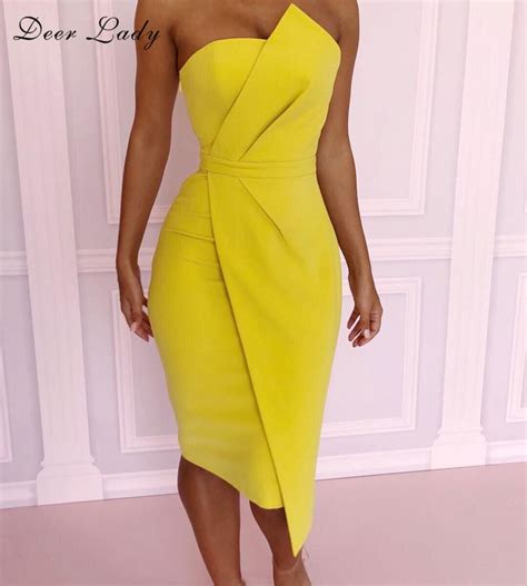buy deer lady summer bodycon dress 2019 yellow strapless bodycon dress elegant