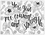 Coloring Strength Printable Courage Pages Joshua Colouring Sheets Scripture Bible Verse Floral Choose Board Christian Adult sketch template