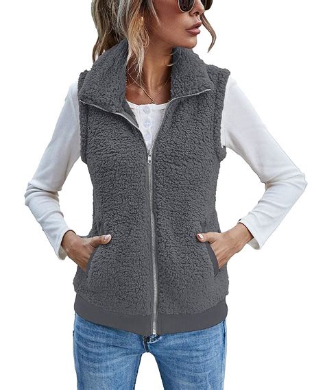 buy womens fleece vest polar soft sleeveless casual travel zip  vest jacket  pockets