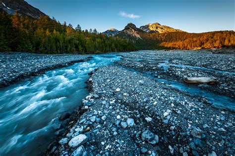 alpine mountain river close  sunset nio photography