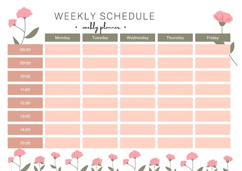 weekly planner printable  times