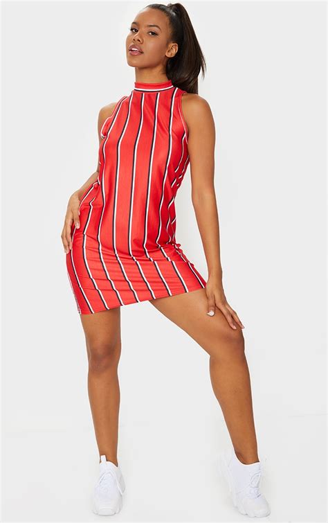 red stripe sleeveless oversized t shirt dress prettylittlething