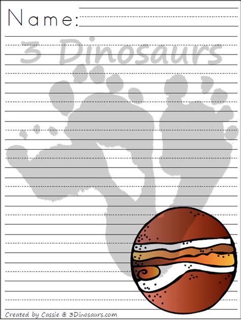 outer space fun planet themed writing paper  dinosaurs