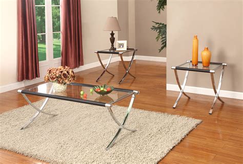 Peggie 3 Piece Coffee Table Set Chrome Metal Frame And Tempered Glass