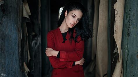 Hd Wallpaper Women Model Alla Berger Portrait Red Coat Coats
