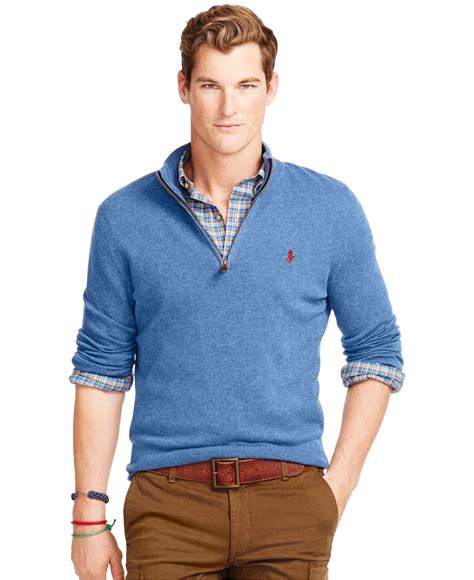 Polo Ralph Lauren Merino Half Zip Sweater In Blue For Men Lyst