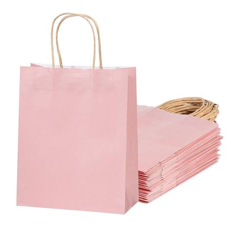 blush pink gift bags  pack glossy pink paper bags  handle wedding  bags medium