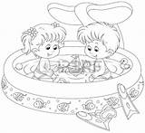 Pool Coloring Kids Pages Cute sketch template