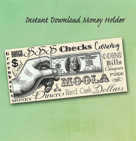 money holder diy printable money wallet instant  graduation