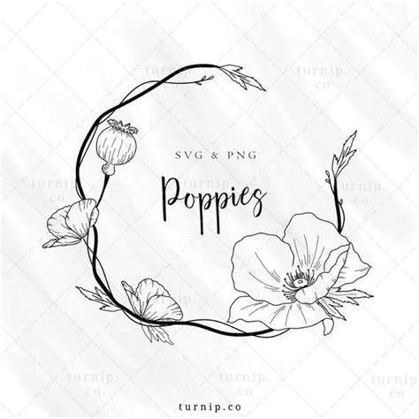 poppy flower wreath svg poppy floral frame clipart png hand etsy