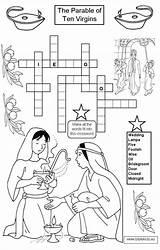 Virgins Ten Bible Parables Parable Jesus Coloring Sunday School Crossword Sheets Kids Activities Story Crafts Puzzles Church Pages Puzzle Worksheets sketch template