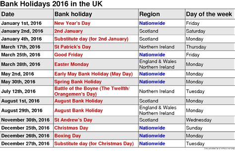 2016 calendar with federal and bank holidays
