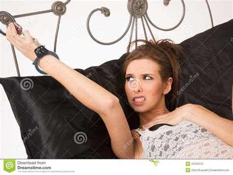 Pretty Woman Angry Restrained Handcuffs Wrought Iron Bed