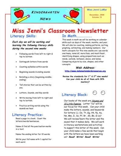 jennis classroom newsletter