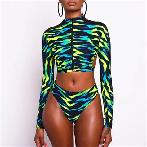 Sexy Long Sleeve Women S Swimsuit 2020 Zipper African Swimwear Backless