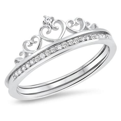 Sac Silver Heart Crown Clear Cz Promise Ring Sizes 5 6 7 8 9 10
