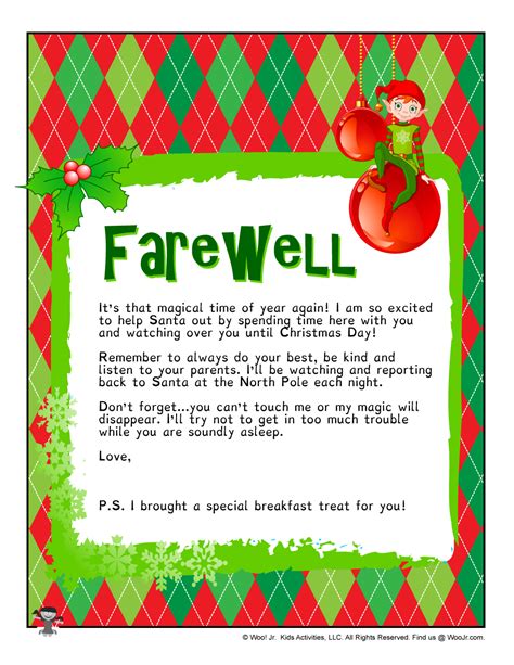 elf   shelf goodbye letter template woo jr kids activities