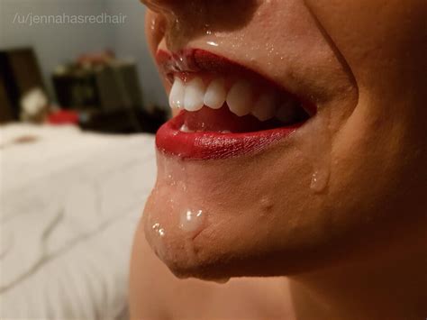 red lips and cum sliding down my chin porn pic eporner