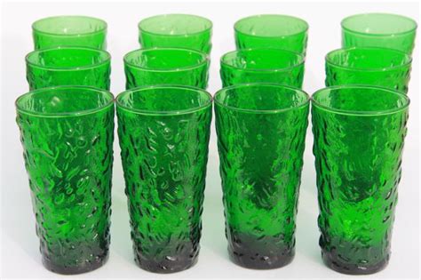 Vintage Forest Green Glass Tumblers Anchor Hocking Milano
