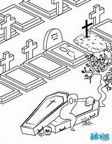 Cemetery Coloring Pages Graveyard Spooks Color Drawing Halloween Creepy sketch template