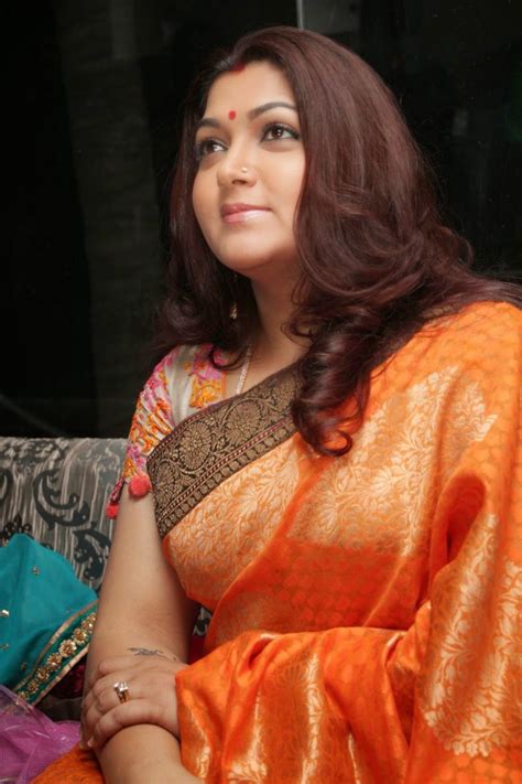 South Actress Kushboo Glamorous In Orange Saree Indian Actress Sarees