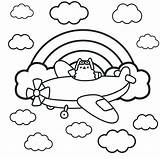 Pusheen Coloring Pages Cat Airplane Kids sketch template