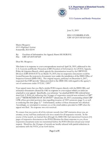 cbp ap  letter  requester united states customs