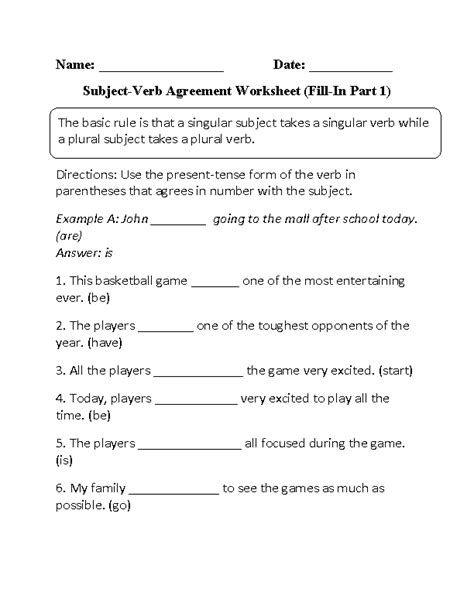 subject verb agreement worksheets fill  subject verb agreement