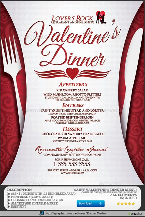 valentine s dinner menu by romacmedia graphicriver