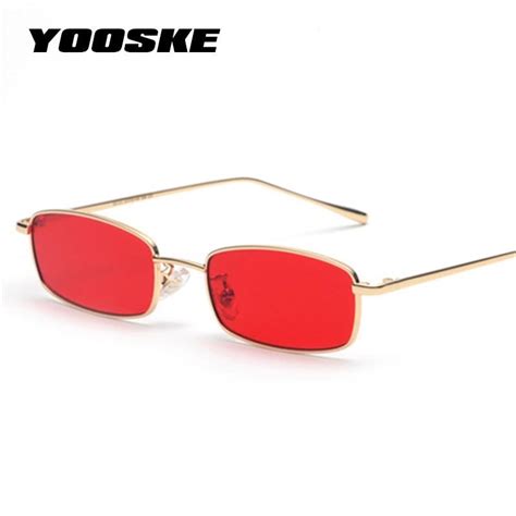 yooske rectangle sunglasses men women brand designer small metal sungl
