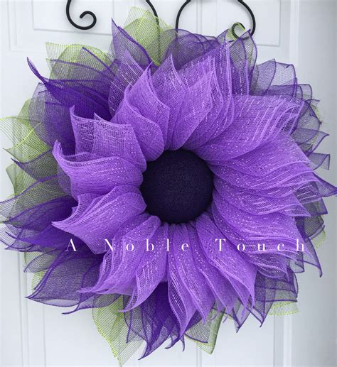 purple deco mesh flower wreath spring wreath summer wreath