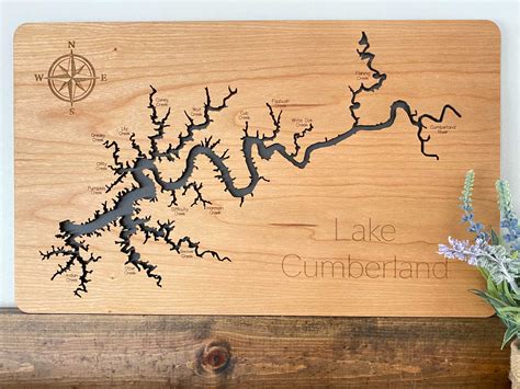 lake cumberland  map engraved wooden map  lake cumberland ky
